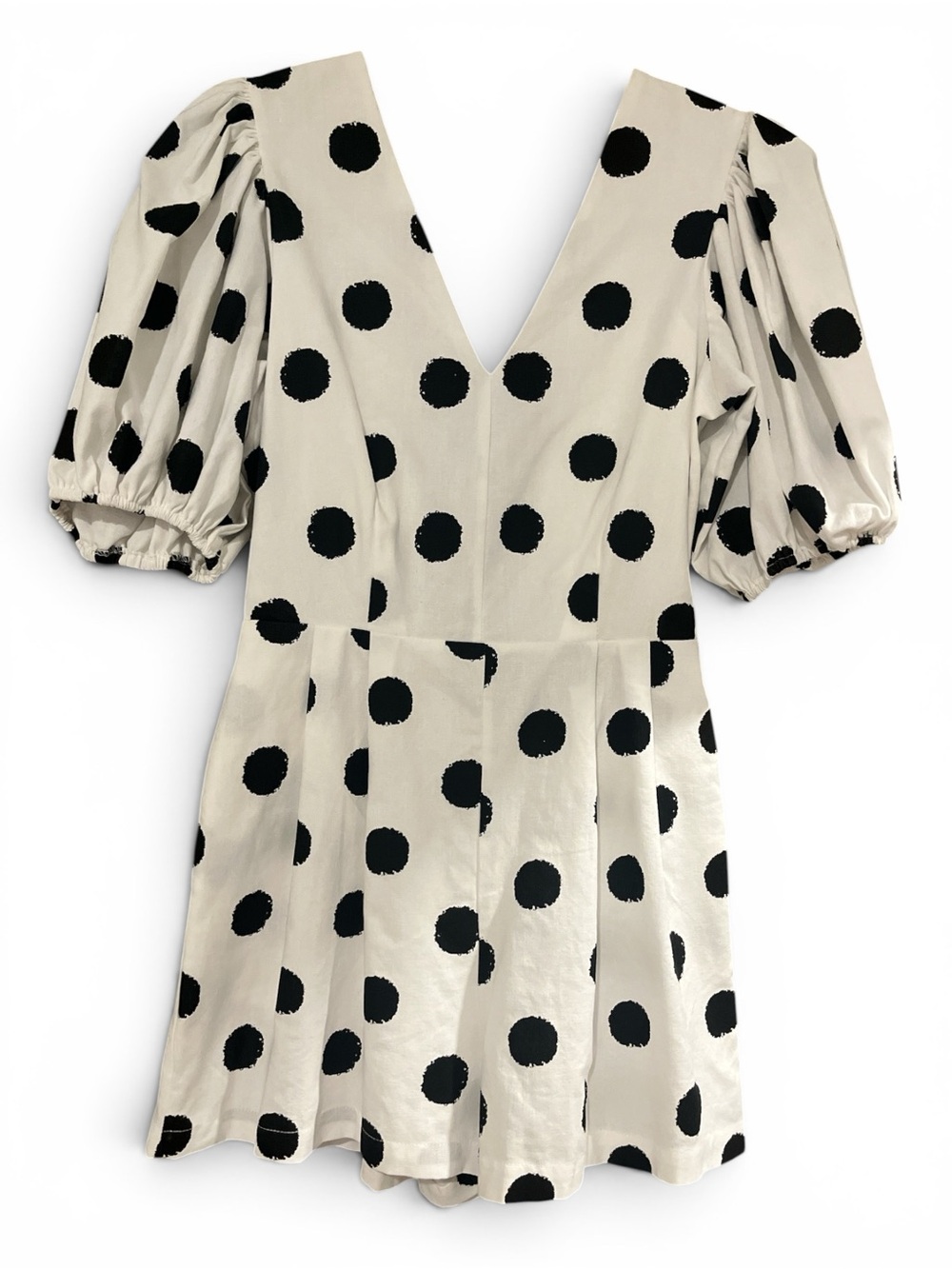 fab'rik Black Polka Dot Cream Puff-Sleeve Romper